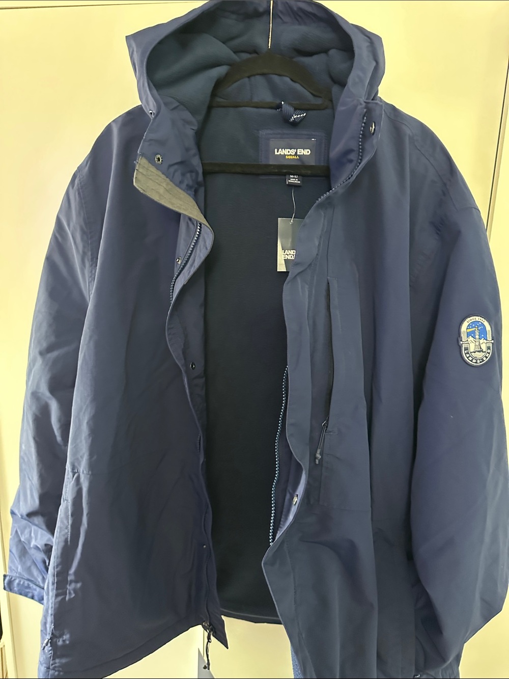 Lands' End Men's Squall  Hooded Jacket in Navy Blue, fleece.